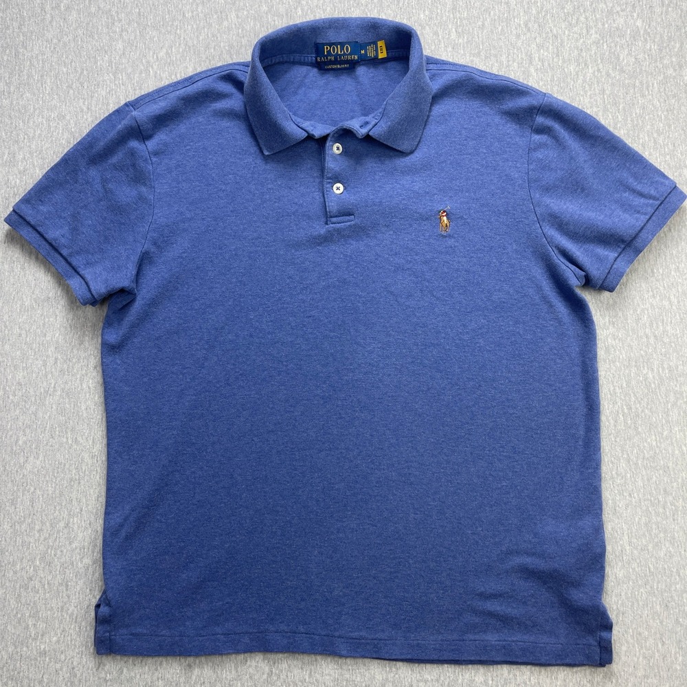 Polo Ralph Lauren Polo Shirt Mens Medium Custom Slim Fit Blue Heather SS